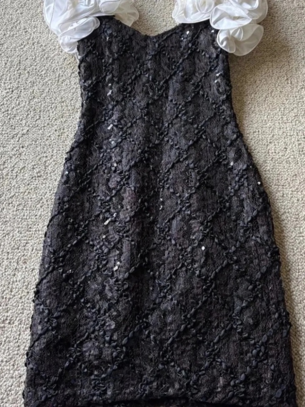 Susan Roselli Vijack Black Sequin Cocktail Dress 4 Rosette Shoulders Pageant - Picture 2 of 10